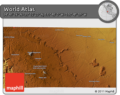 Physical 3D Map of the Area around 34° 56' 49" N, 111° 16' 30" W