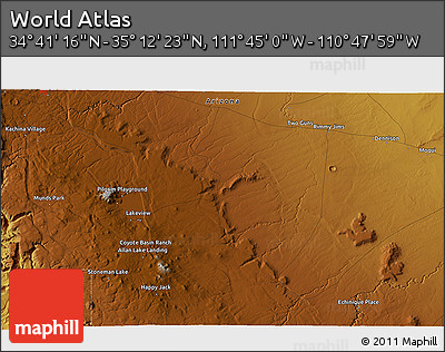 Physical 3D Map of the Area around 34° 56' 49" N, 111° 16' 30" W