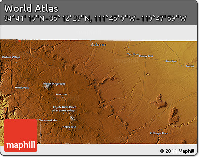 Physical 3D Map of the Area around 34° 56' 49" N, 111° 16' 30" W