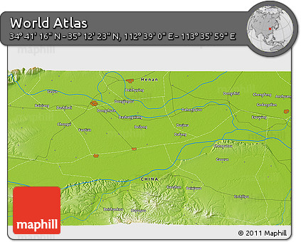 Physical 3D Map of the Area around 34° 56' 49" N, 113° 7' 30" E