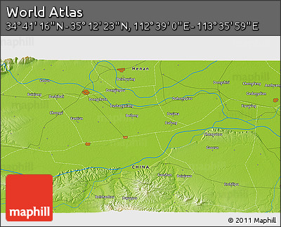 Physical 3D Map of the Area around 34° 56' 49" N, 113° 7' 30" E