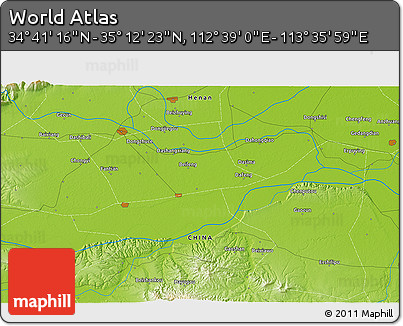 Physical 3D Map of the Area around 34° 56' 49" N, 113° 7' 30" E
