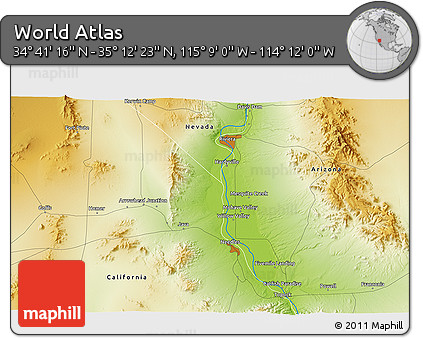 Physical 3D Map of the Area around 34° 56' 49" N, 114° 40' 30" W