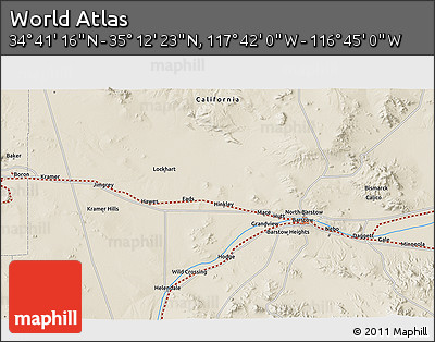 Shaded Relief 3D Map of the Area around 34° 56' 49" N, 117° 13' 29" W
