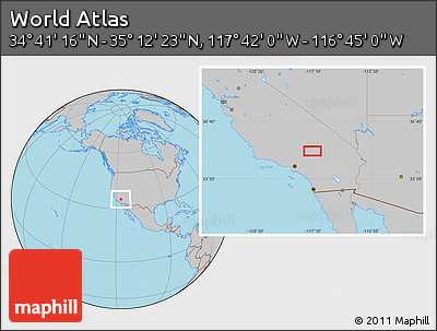 Gray Location Map of the Area around 34° 56' 49" N, 117° 13' 29" W