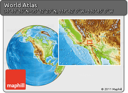 Physical Location Map of the Area around 34° 56' 49" N, 117° 13' 29" W
