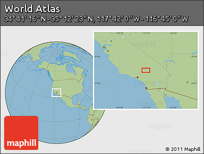 Savanna Style Location Map of the Area around 34° 56' 49" N, 117° 13' 29" W
