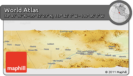 Physical Panoramic Map of the Area around 34° 56' 49" N, 117° 13' 29" W