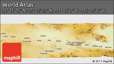 Physical Panoramic Map of the Area around 34° 56' 49" N, 117° 13' 29" W