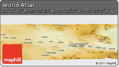 Physical Panoramic Map of the Area around 34° 56' 49" N, 117° 13' 29" W