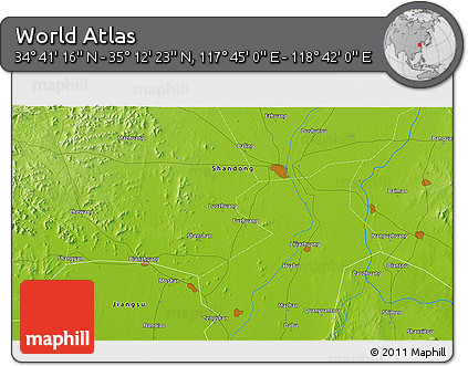 Physical 3D Map of the Area around 34° 56' 49" N, 118° 13' 29" E