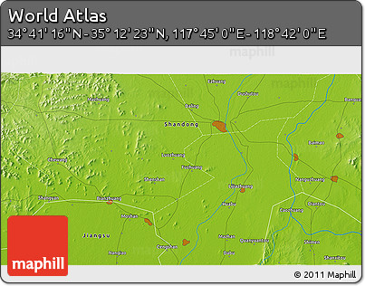 Physical 3D Map of the Area around 34° 56' 49" N, 118° 13' 29" E