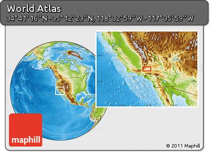 Physical Location Map of the Area around 34° 56' 49" N, 118° 4' 29" W