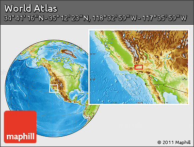Physical Location Map of the Area around 34° 56' 49" N, 118° 4' 29" W