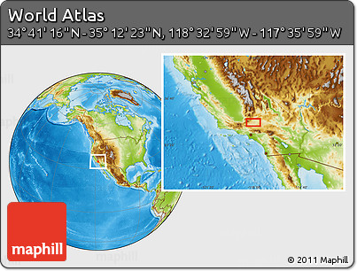 Physical Location Map of the Area around 34° 56' 49" N, 118° 4' 29" W