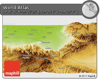 Physical 3D Map of the Area around 34° 56' 49" N, 118° 55' 30" W