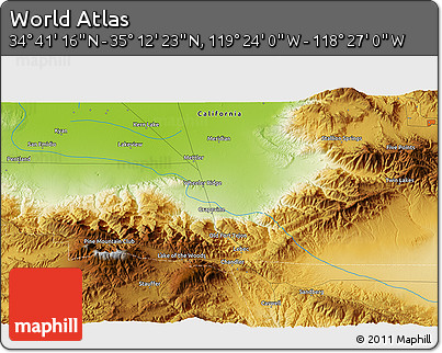 Physical 3D Map of the Area around 34° 56' 49" N, 118° 55' 30" W