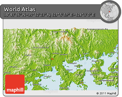 Physical 3D Map of the Area around 34° 56' 49" N, 127° 34' 30" E