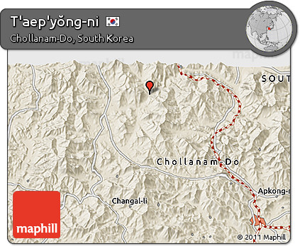 Shaded Relief 3D Map of T'aep'yŏng-ni