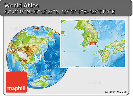 Physical Location Map of the Area around 34° 56' 49" N, 128° 25' 30" E