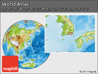 Physical Location Map of the Area around 34° 56' 49" N, 128° 25' 30" E