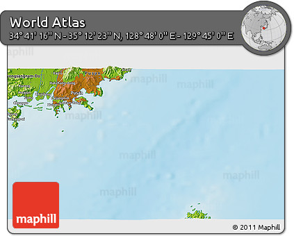 Physical 3D Map of the Area around 34° 56' 49" N, 129° 16' 30" E