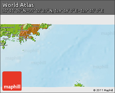 Physical 3D Map of the Area around 34° 56' 49" N, 129° 16' 30" E