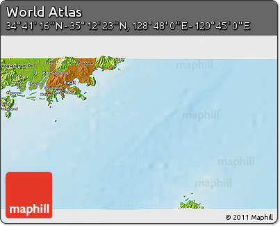 Physical 3D Map of the Area around 34° 56' 49" N, 129° 16' 30" E
