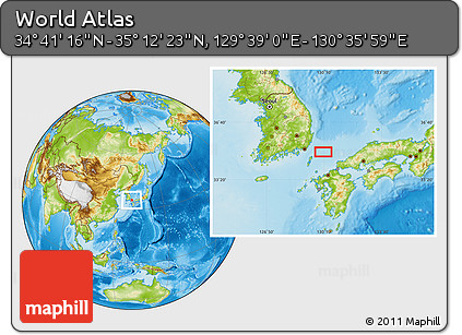 Physical Location Map of the Area around 34° 56' 49" N, 130° 7' 30" E