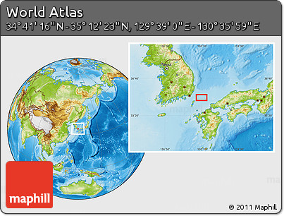 Physical Location Map of the Area around 34° 56' 49" N, 130° 7' 30" E