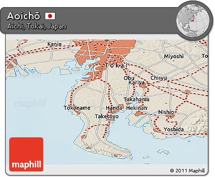 Shaded Relief Panoramic Map of Aoichō