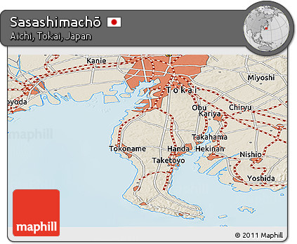 Shaded Relief Panoramic Map of Sasashimachō
