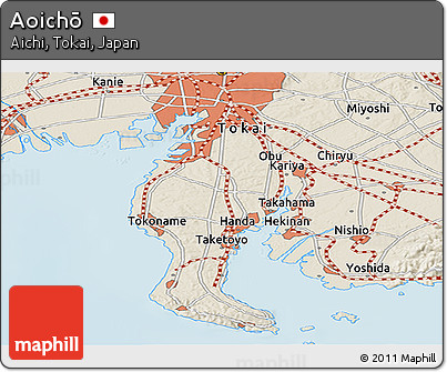 Shaded Relief Panoramic Map of Aoichō