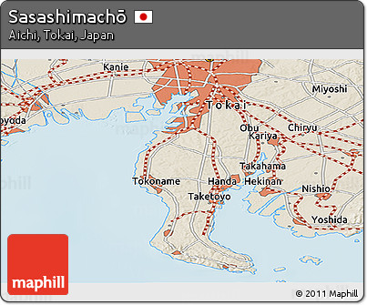 Shaded Relief Panoramic Map of Sasashimachō