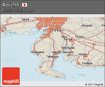 Shaded Relief Panoramic Map of Aoichō