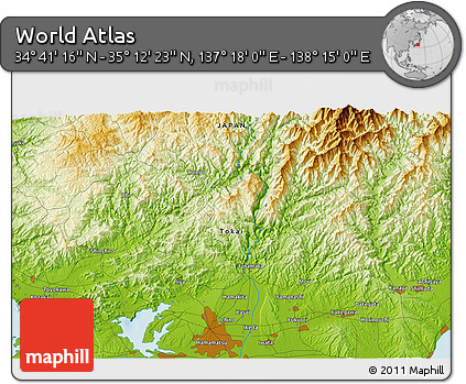 Physical 3D Map of the Area around 34° 56' 49" N, 137° 46' 30" E