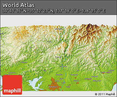 Physical 3D Map of the Area around 34° 56' 49" N, 137° 46' 30" E