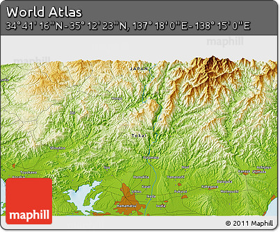 Physical 3D Map of the Area around 34° 56' 49" N, 137° 46' 30" E