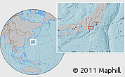 Gray Location Map of the area around 34° 56' 49" N, 138° 37' 30" E, hill shading