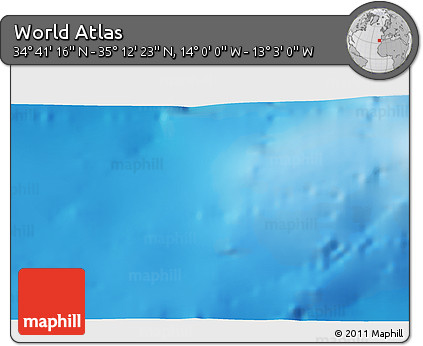 Shaded Relief 3D Map of the Area around 34° 56' 49" N, 13° 31' 30" W