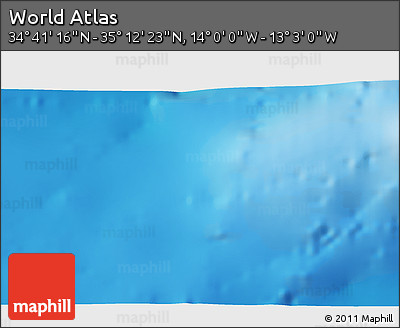 Shaded Relief 3D Map of the Area around 34° 56' 49" N, 13° 31' 30" W