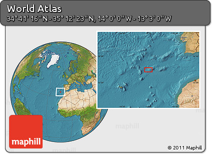 Satellite Location Map of the Area around 34° 56' 49" N, 13° 31' 30" W