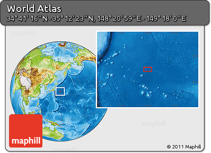 Physical Location Map of the Area around 34° 56' 49" N, 148° 49' 29" E