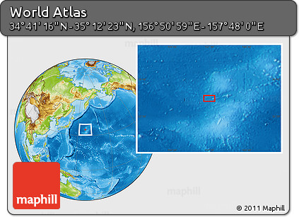 Physical Location Map of the Area around 34° 56' 49" N, 157° 19' 29" E