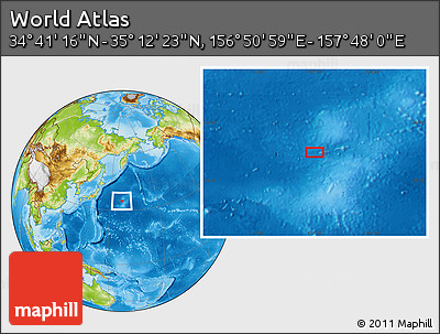 Physical Location Map of the Area around 34° 56' 49" N, 157° 19' 29" E