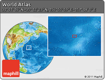 Physical Location Map of the Area around 34° 56' 49" N, 157° 19' 29" E