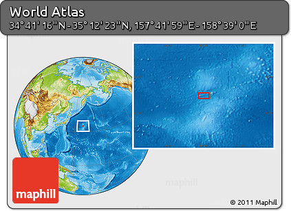 Physical Location Map of the Area around 34° 56' 49" N, 158° 10' 30" E