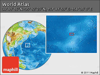 Physical Location Map of the Area around 34° 56' 49" N, 158° 10' 30" E