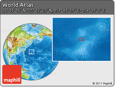 Physical Location Map of the Area around 34° 56' 49" N, 158° 10' 30" E