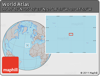 Gray Location Map of the Area around 34° 56' 49" N, 21° 10' 29" W